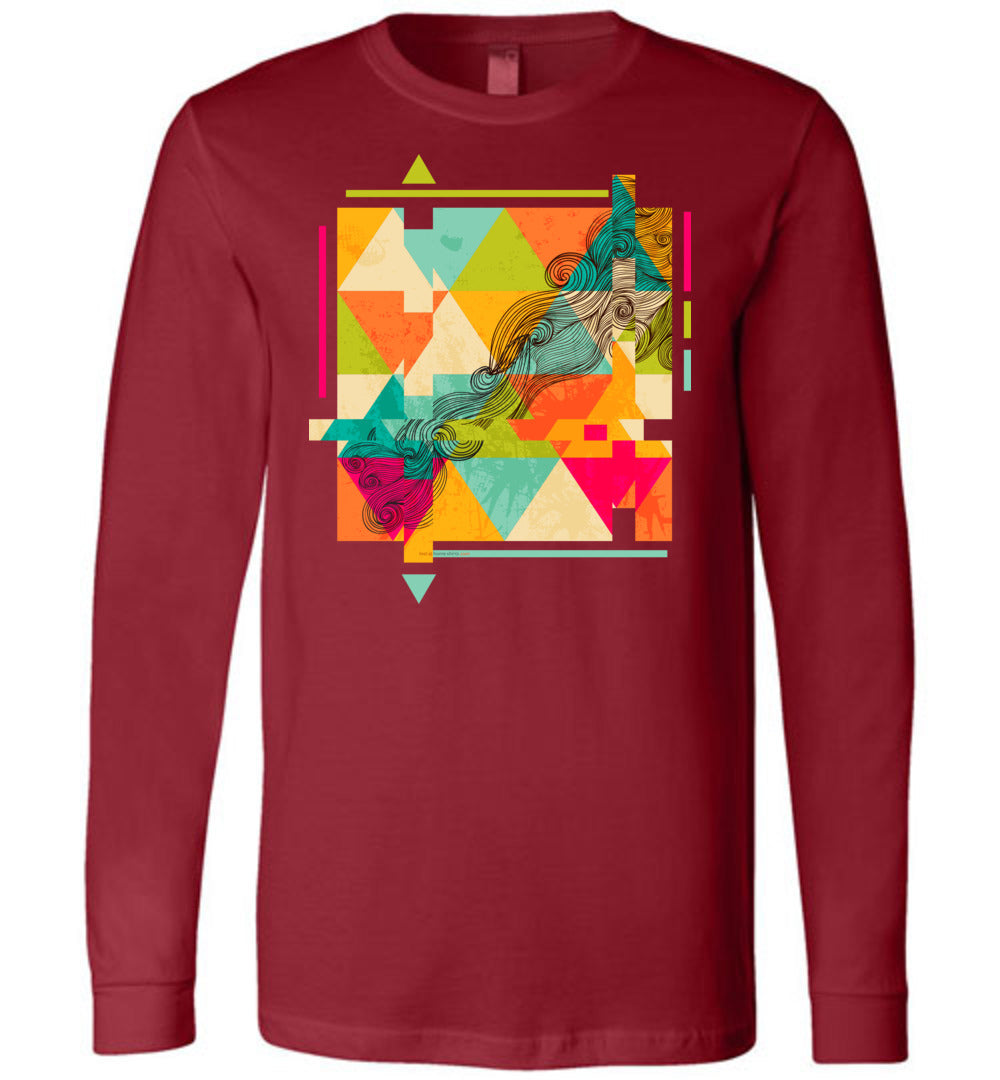 Graphic Shirt Long Sleeve, Distorted Triangle Pattern - Lost at Home S ...